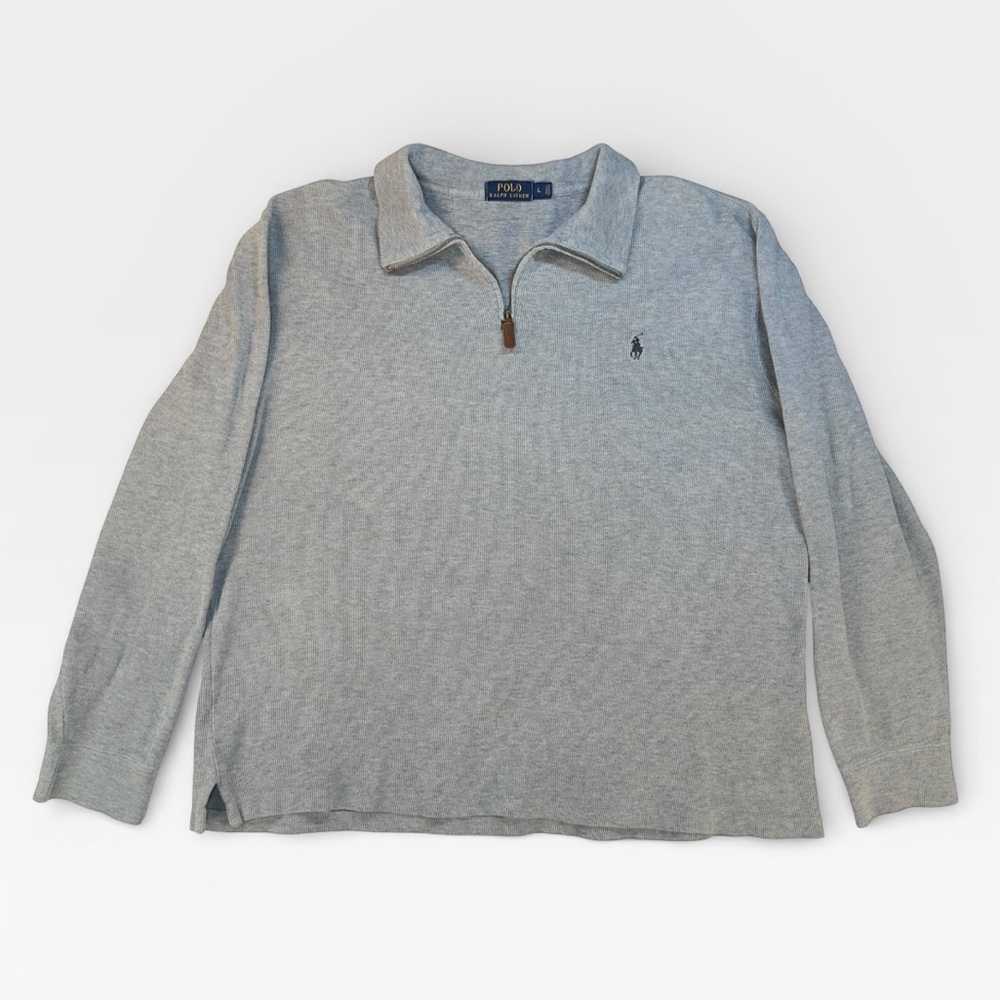 Polo Ralph Lauren Mens Gray 100% Cotton Quarter-Zip Pullover Sweater LARGE